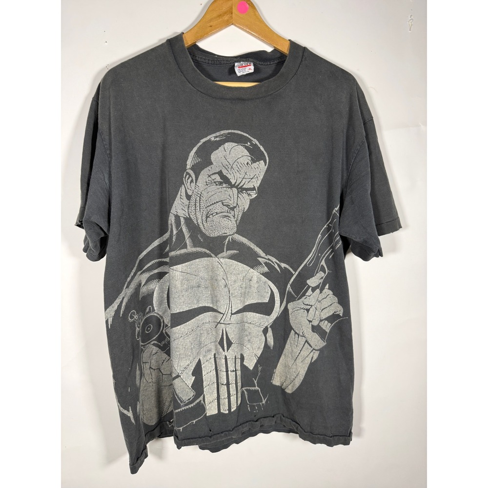 Vintage 1992 Marvel Punisher T Shirt Anvil Single Stitch Distressed XL Black